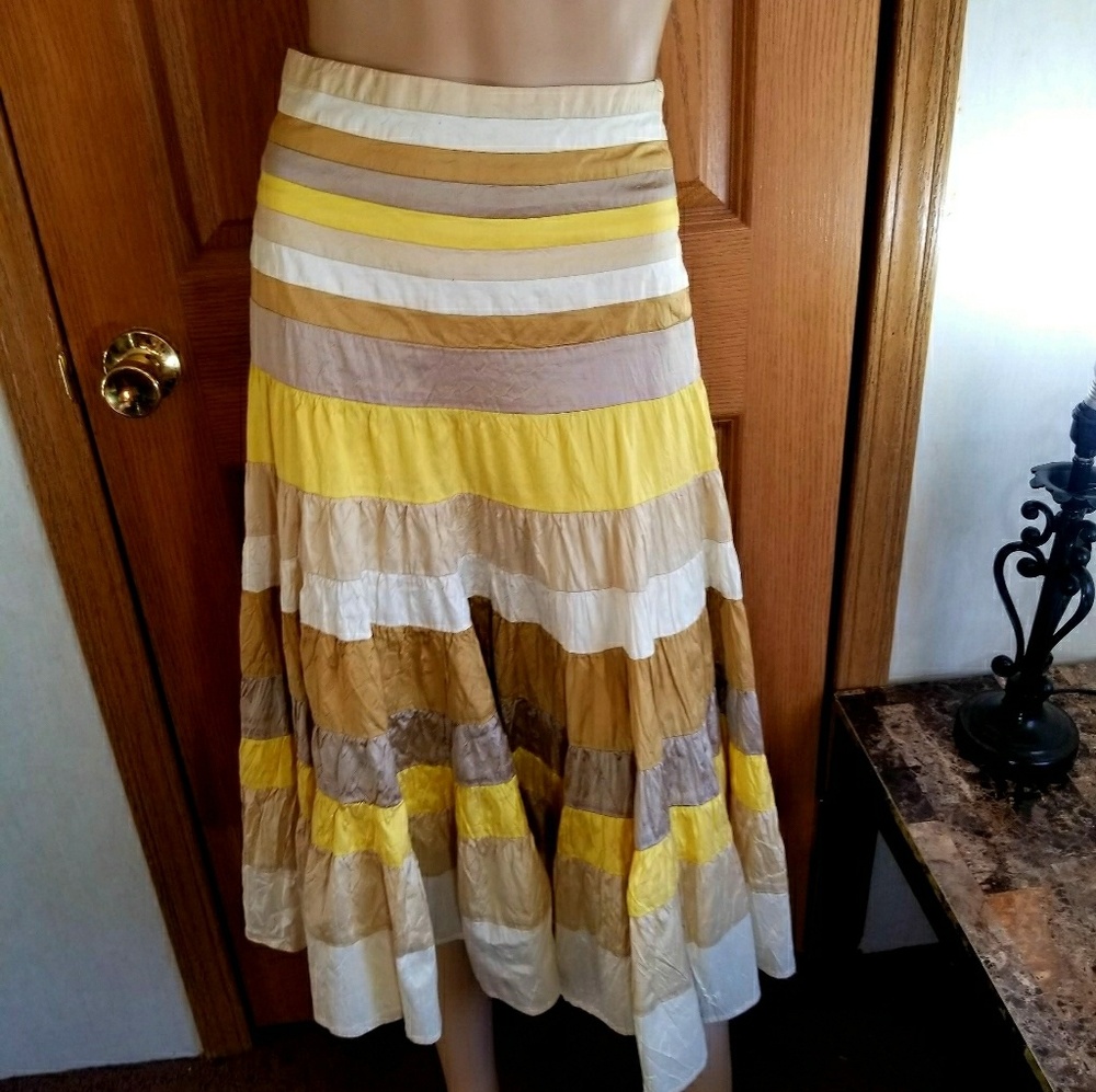 100% Silk boho high waist pleated peasant skirt - Picture 1 of 8